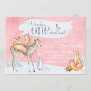Girls Winter ONEderland Woodland First Birthday Invitation