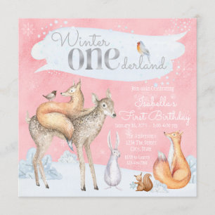 Girls Winter Onederland Woodland First Birthday Invitation