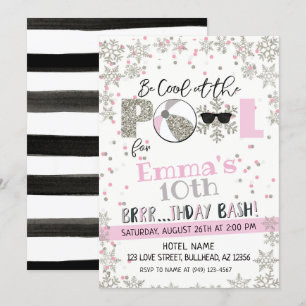 Girl's Winter Pool Party Birthday Invitation