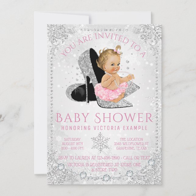 Girls Winter Wonderland Snowflakes Baby Shower Invitation (Front)