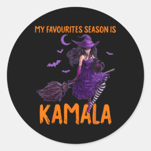 Girls Witch Halloween Cat Lady My Favourite Season Classic Round Sticker