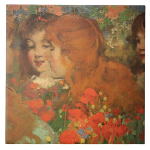 Girls With Red Poppies (by George Henry) Ceramic Tile