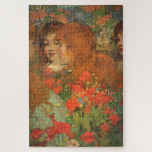 Girls With Red Poppies (by George Henry) Jigsaw Puzzle