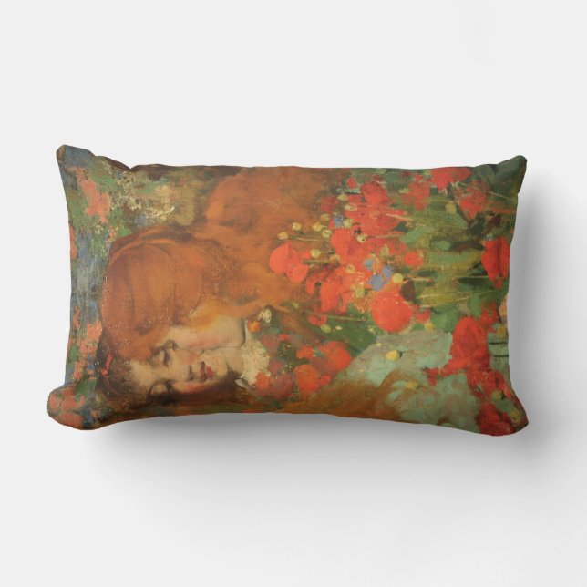 Girls With Red Poppies (by George Henry) Lumbar Cushion (Front)