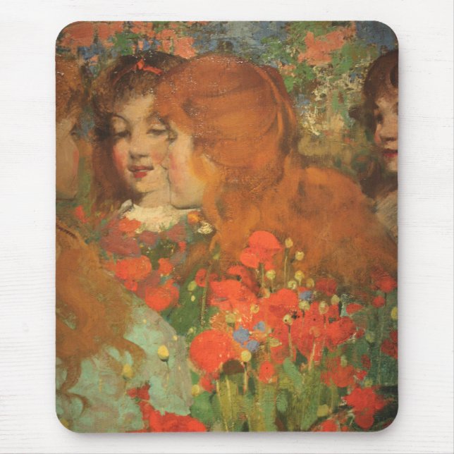 Girls With Red Poppies (by George Henry) Mouse Pad (Front)