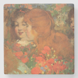 Girls With Red Poppies (by George Henry) Stone Coaster