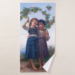 Girls with The Cherry Branch, Bouguereau Bath Towel