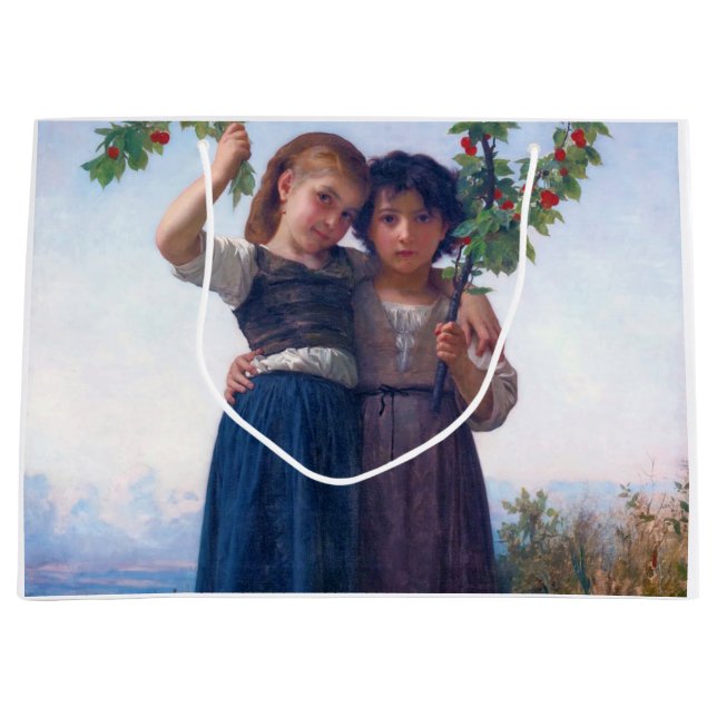Girls with The Cherry Branch, Bouguereau Large Gift Bag (Front)
