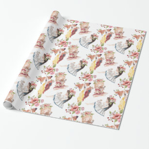 Girls with Woodland Animals Pattern for Kids  Wrapping Paper