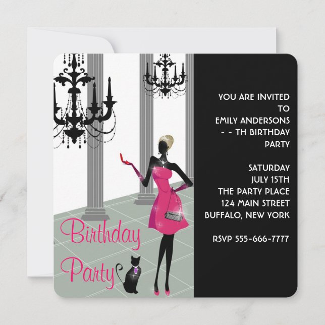 Girls Womans Any Number Birthday Party Invitation (Front)