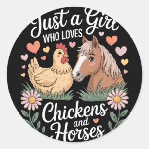 Girls Women Farmers Just A Girl Who Loves Chicken Classic Round Sticker