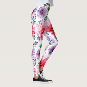 Girls & Women Leggings, Red & Purple Floral Nature Leggings