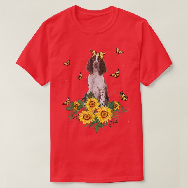Girls Women Mom English Springer Spaniel Dog Sunfl T-Shirt (Design Front)