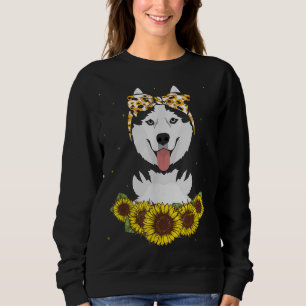 Girls Women Mum Siberian Husky Dog Sunflower Gift Sweatshirt