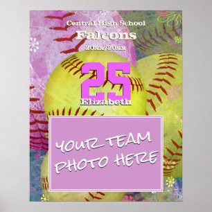 girls' women's add your softball sports team photo poster