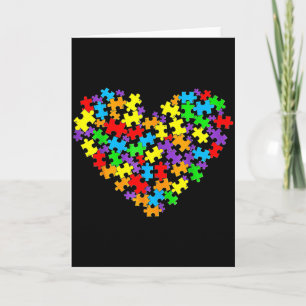 Girls Womens Autism Awareness Heart Puzzle Piece Card