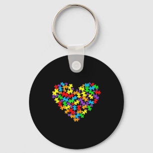 Girls Womens Autism Awareness Heart Puzzle Piece Key Ring