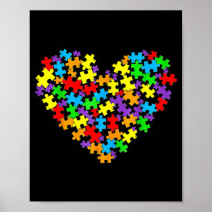 Girls Womens Autism Awareness Heart Puzzle Piece Poster