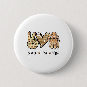 Girls Womens Peace Love Mini Holland Lop Bunny Rab 6 Cm Round Badge