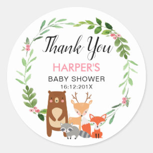 Girls Woodland Animals Baby Shower Sticker