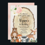 Girls woodland animals first 1st birthday party invitation<br><div class="desc">For more advanced customisation of this design,  simply select the "Customise It" button above!</div>