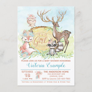 Girls Woodland Baby Friends Baby Shower Invitation