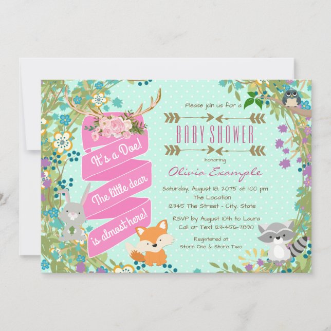 Girls Woodland Baby Shower Invitation (Front)