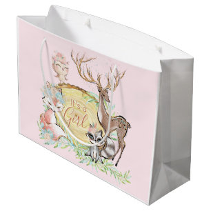 Girls Woodland Baby Shower Large Gift Bag
