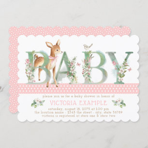 Girls Woodland Deer Baby Shower Invitations