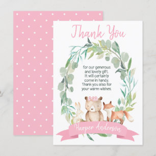 Girls Woodland Wreath baby Shower Thank You Card