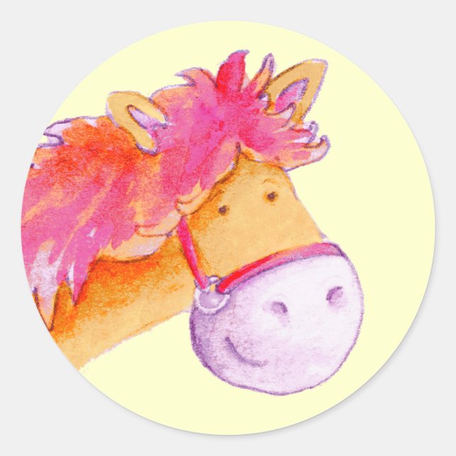 Girls yellow and pink pony horse sticker (Front)