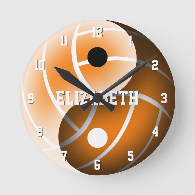 girls yin yang volleyball ANY color personalized Round Clock (Front)