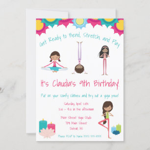 Girls Yoga Themed Birthday Party Invitation