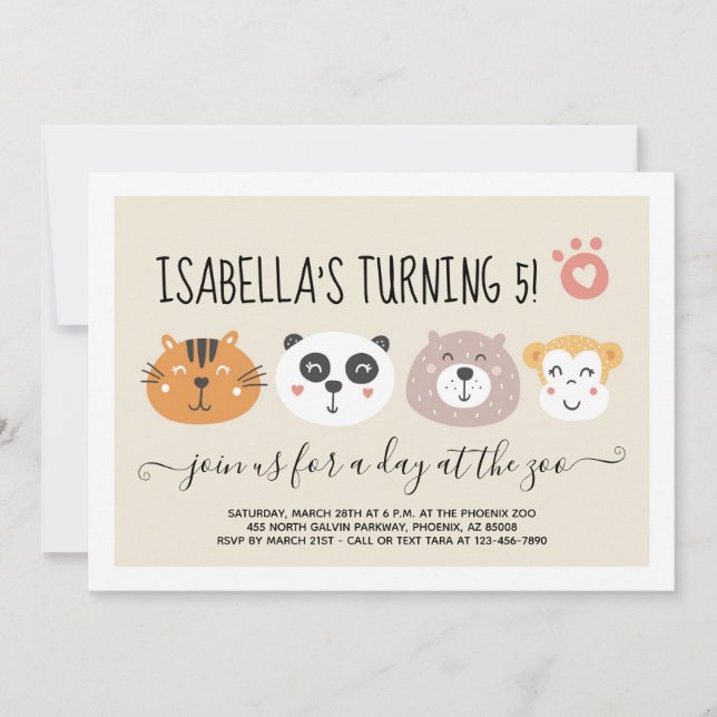 Girls Zoo Animal Emoji Theme Birthday Party Invitation (Front)