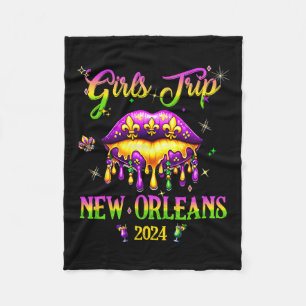 Girls's Trip New Orleans 2024 Mardi Gras Mask Frie Fleece Blanket