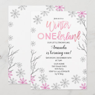 GIRLWinter ONEderland Pink Birthday Invite