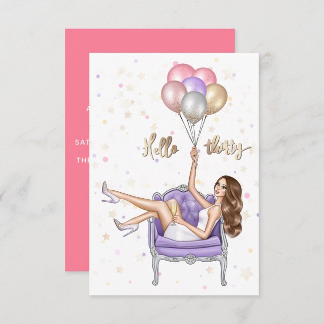 Girly 30th Birthday Party Invitation (Front/Back)