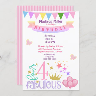Girly 4 and Fabulous Birthday Party Invitation