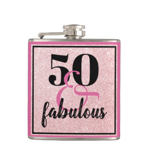 Girly 50 & Fabulous Birthday Pink Glitter Hip Flask