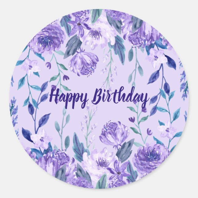 Girly 50th Birthday Lavender Purple Floral   Classic Round Sticker (Front)