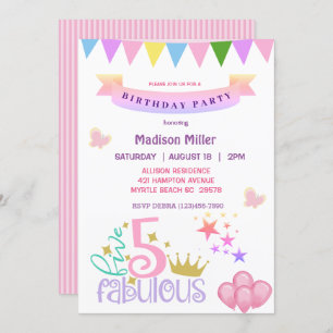 Girly 5 and Fabulous Birthday Party Invitation