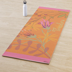 Girly Abstract Gold Leaf Colourful Flower Yoga Mat