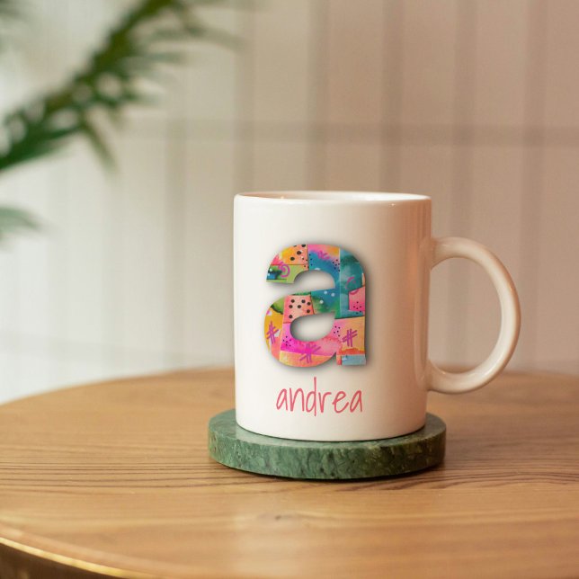 Girly Abstract Pink and Yellow Letter A Coffee Mug (Creator Uploaded)