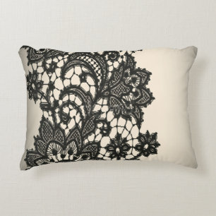 girly abstract Vintage paris  black Lace pattern Decorative Cushion