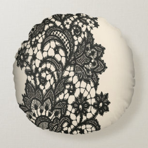 girly abstract Vintage paris  black Lace pattern Round Cushion