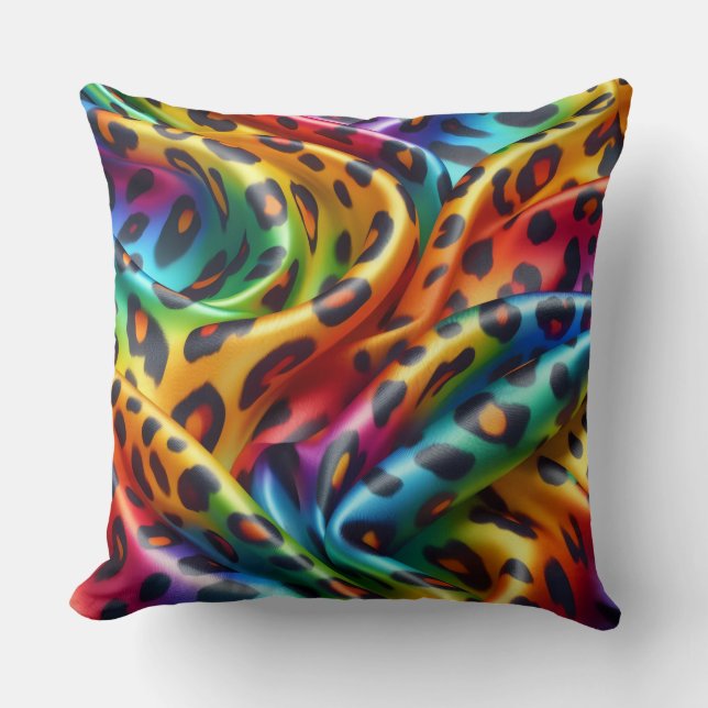Girly Accents | Rainbow Leopard Print Cushion (Front)