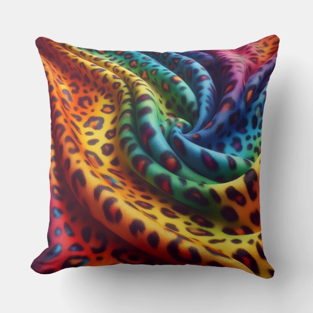 Girly Accents | Rainbow Leopard Print Cushion (Front)