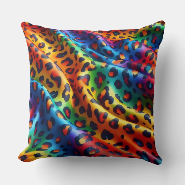 Girly Accents | Rainbow Leopard Print Cushion (Front)