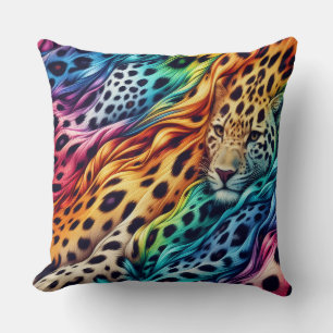 Girly Accents Rainbow Leopard Print Cushion
