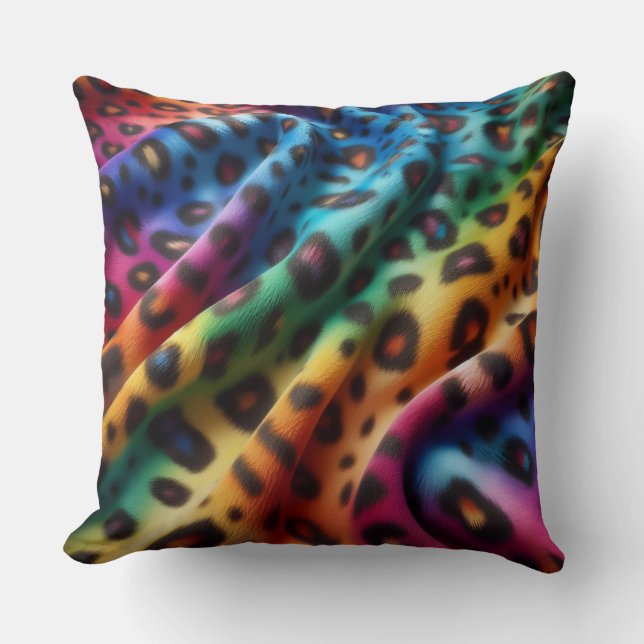 Girly Accents | Rainbow Leopard Print Cushion (Front)